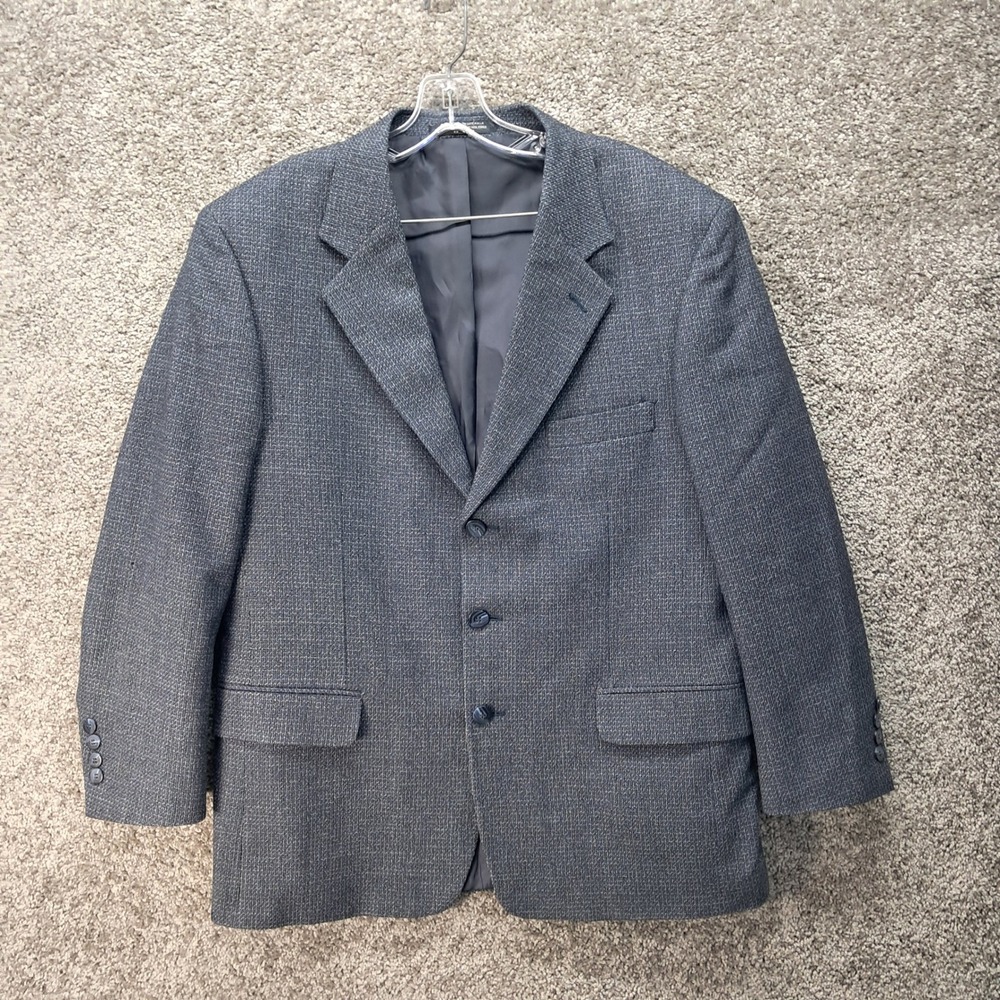 Marshall Fields Mens Wool Blend 3-Button Blazer Blue Grey Textured Sport Coat